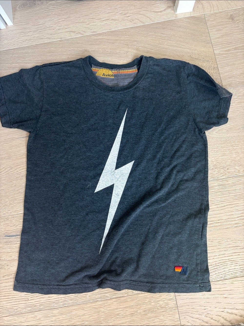 Aviator Nation Kids Charcoal Tee with White Lightning
